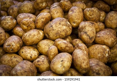 Potatoes on a market stall in Queensland, Australia. Full-frame, Background, Healthy Food