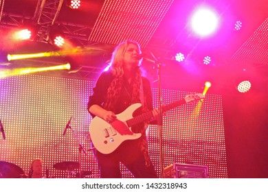 Potchefstroom, North West Province, 01312013 Karen Zoid Live On Rock Stage At Rag Show With Guitar