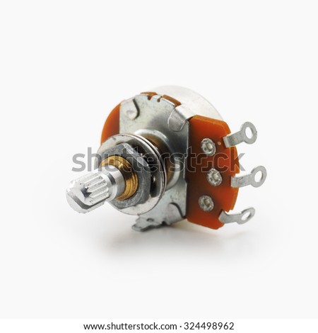 Potentiometer or usually known as volume pot, isolated on white.