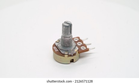 Potentiometer Variable Switch Control Rheostat Electronic Engineering Arduino. Electronics Components For Diy At White Isolated Background.