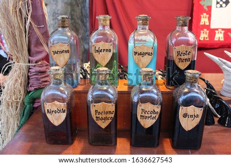 Potions that can cure a wide number of ailments, are displayed in Spain. 