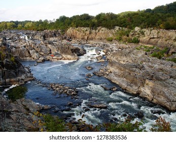 Potomac River At Great Falls Waterfalls In Montgomery County, Maryland, USA