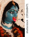 potrait of hindu goddess kali, beautiful maa kali idol during kali pujo festival in west bengal. the kali puja is held on the day of diwali in bengal