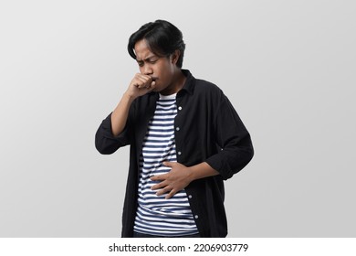 Potrait Of  Young Asian Man With Smart Casual Clothes Standing, Isolated On White  Background.
