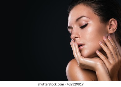 Potrait Of Young Beautiful Woman With Oily And Wet Skin