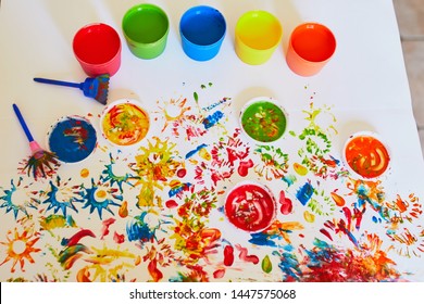 Pots Colorful Dye Used Fingerpainting Creative Stock Photo 1447575068 ...