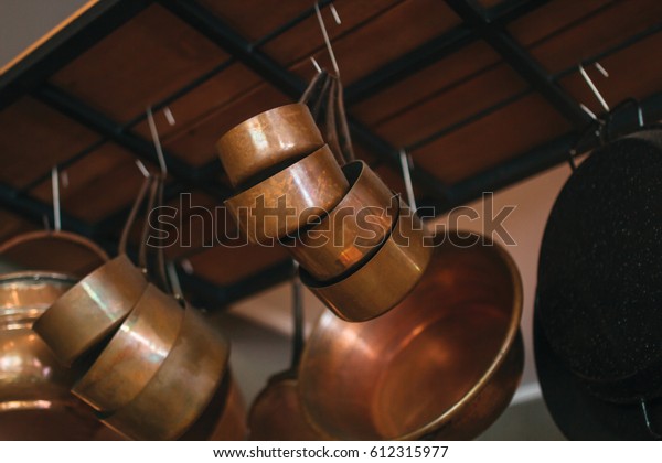 Pots Pans Hang On Ceiling Stock Photo Edit Now 612315977