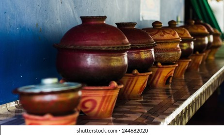 Pots Of Sri Lankan Curry At Noon