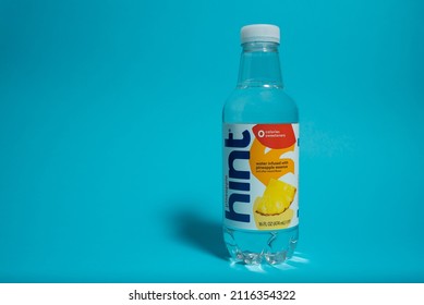 Potterville, MI - January 29th, 2022: Hint Water Bottle With Blue Background