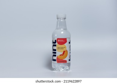 Potterville, MI - January 30th, 2022: Peach Hint Water With White Background