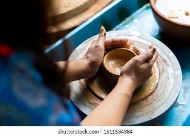 Pottery Concept. Potter. Handcraft. Making A Bowl.