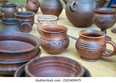 Pottery Made From Natural Materials, Handmade Mug And Plates