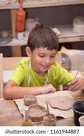 Pottery Workshop For Kids, Raw Clay, Sculpting Tools, Glazing And Painting Clay Pots