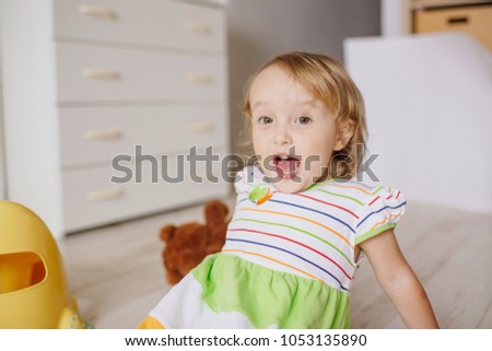 pottytraining little girl joyful sits near stock photo edit now potty training little girls