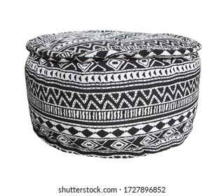 pouf white and black isolated on white background. Details of modern scandinavian, boho and bohemian style. eco design interior