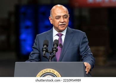 Poughkeepsie, NY - October 6, 2022: IBM Chairman And CEO Arvind Krishnal Speaks Before President Joe Biden Jr. Delivers Remarks At IBM Facility