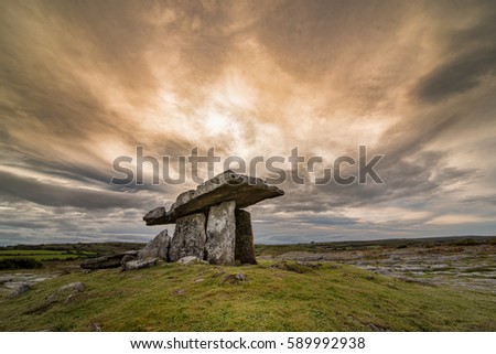 Poulnabrone, portal tomb in Ireland  located in the Burren, County Clare, Ireland