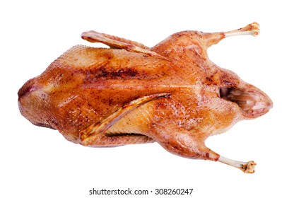 Poultry, Whole Roast Duck, Isolated On A White Background, Top View