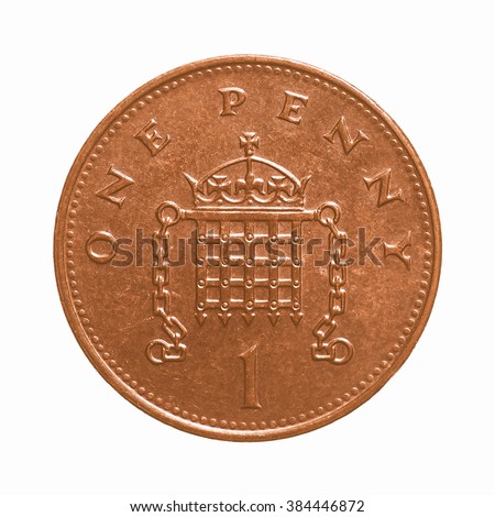  Pound coin - 1 penny currency of the United Kingdom isolated over white background vintage