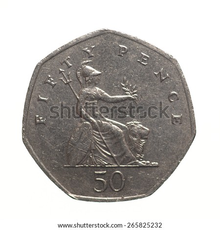 Pound coin - 50 pence currency of the United Kingdom isolated over white background