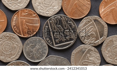 Pound coins money GBP, currency of United Kingdom