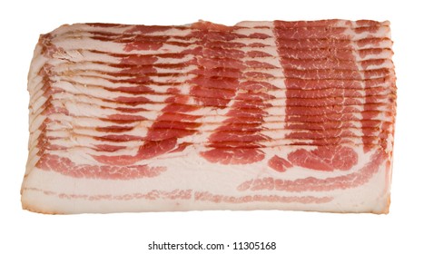 A Pound Of Raw Bacon Slices Isolated On White