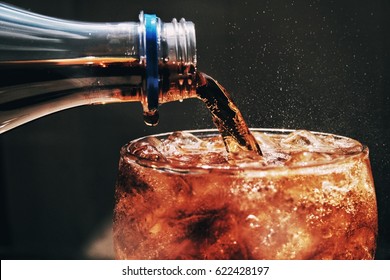 Pour Cola From Bottle To Glass 