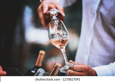 Pour White Red Wine And Rose From The Decanter And Glass Into The Glass.