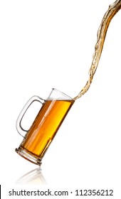 Pouring Beer Into Glass, Isolated On White Background