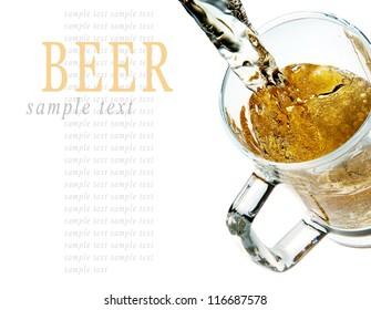 Pouring Beer Into Mug Isolated On White Background