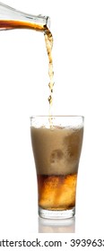 Pouring Coke Into The Glass On White Background