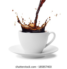 Pouring A Cup Of Black Coffee Creating Splash