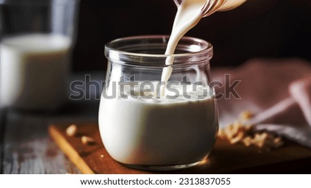 Pouring homemade kefir, buttermilk or yogurt with probiotics Illustration Generative AI
