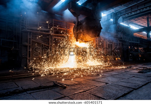 Pouring of liquid\
metal in open-hearth\
furnace