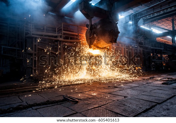 Pouring of liquid\
metal in open-hearth\
furnace