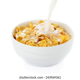 Pouring Milk Into Cornflakes Bowl Isolated Stock Photo 243969361 ...