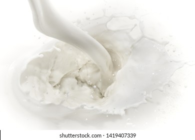 Pouring Milk On White Background, Top View