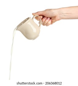 Pouring Milk From Pitcher, Isolated On White