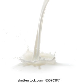 Pouring Milk Splash Isolated On White Background