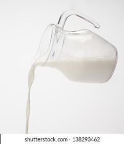 Pouring Of Milk From Transparent Jug