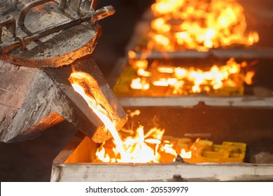 Pouring Molten Metal To Casting Mold