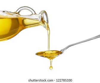 pouring oil on spoon from glass bottle - Powered by Shutterstock