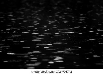 Pouring Rain Over A Lake, Black And White Photography