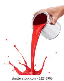 Pouring Red Paint From Its Bucket Creating Splash