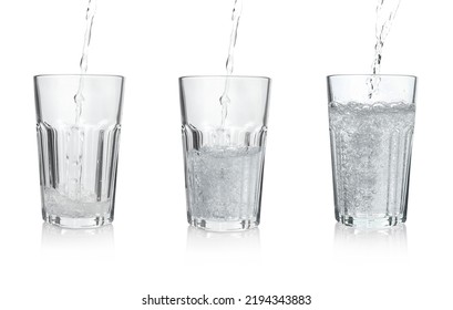 Pouring soda water into glasses on white background, collage - Shutterstock ID 2194343883