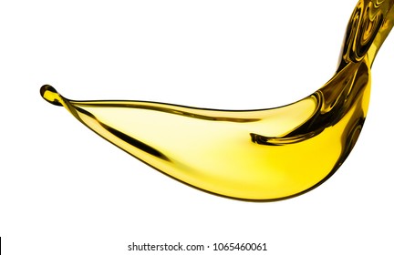 Pouring Splash Oil Car Motor Or Vegetable Olive Isolated On White Background 