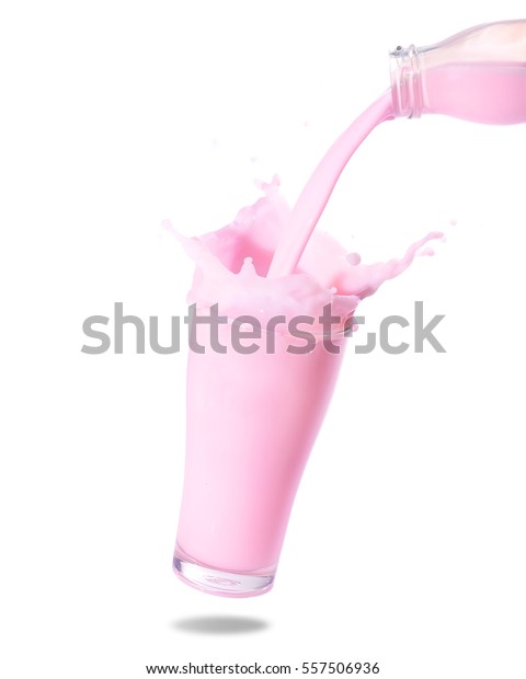 Pouring Strawberry Milk Bottle Into Glass Stock Photo (Edit Now) 557506936