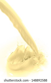 Pouring Vanilla Flavored Milk On White Background