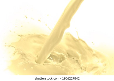 Pouring Vanilla Flavored Milk On White Background