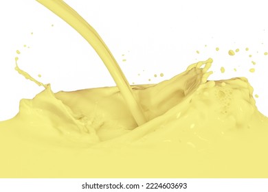 Pouring Vanilla Milk Splash Isolated On White Background